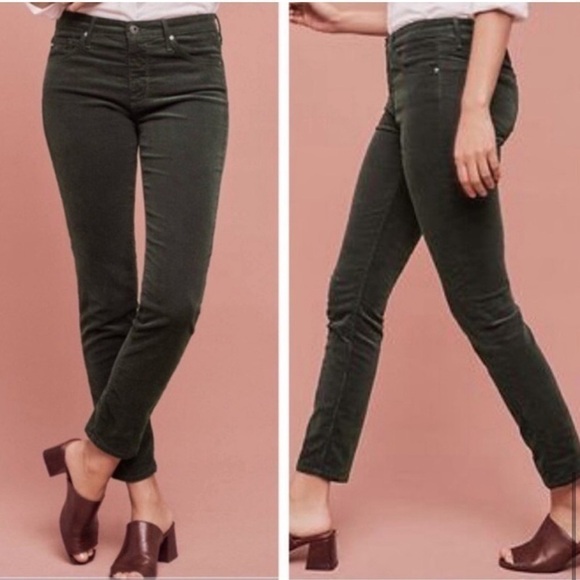 Anthropologie AG Slim Straight Stevie Corduroy Pant in Holly Green Size 26 - Picture 2 of 9